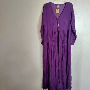 NWT earthbound Trading Purple Button Down Boho Duster L